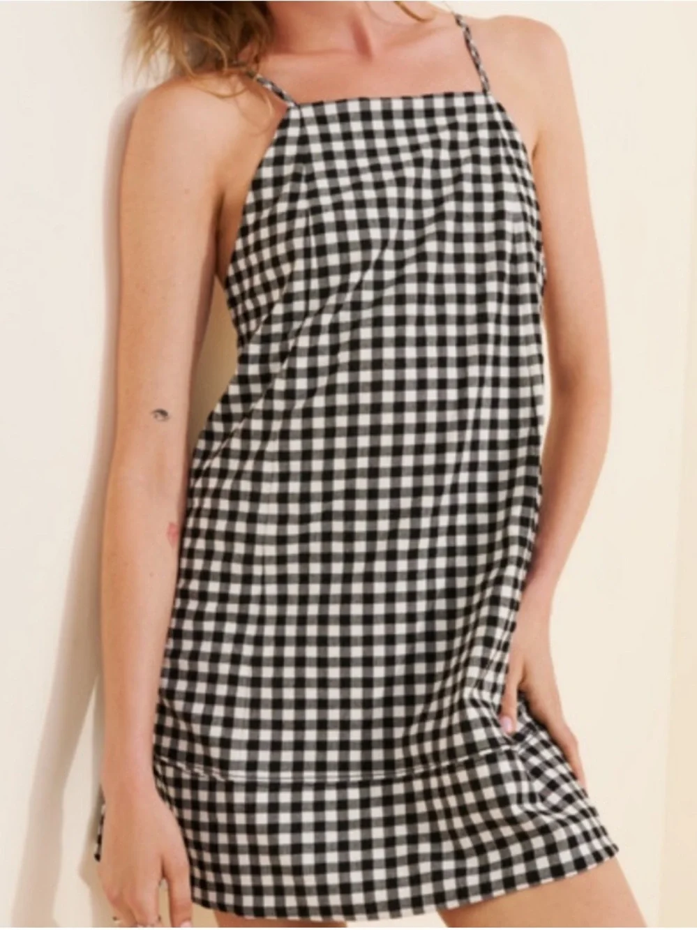 Anthropologie Black White Gingham Apron Style Mini Dress Size L NWOT!